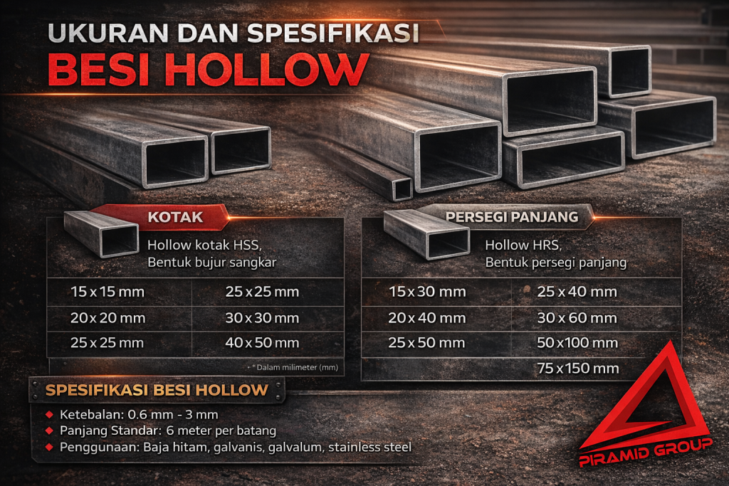 Ukuran dan Spesifikasi Besi Hollow. distributorpipaseamless.com